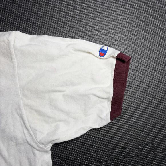 Vintage Champion White Blank T-Shirt Size Large USA 80s 90’s Maroon Sleeve VTG￼ - Picture 4 of 7